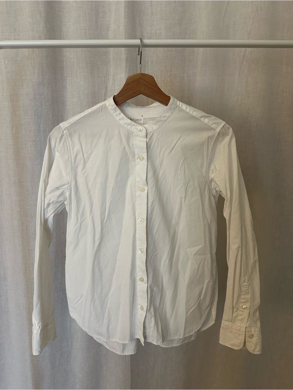 Muji White Collarless Button-Down Shirt